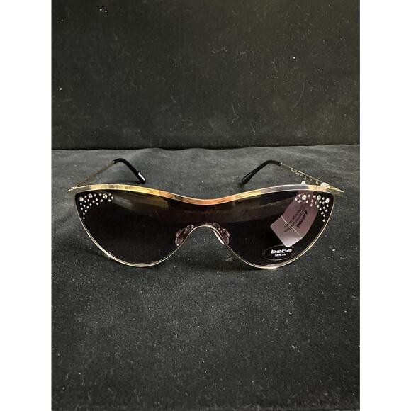 Bebe Women’s Oversized Shield Sunglasses –Gold Metal w Rhinestone Accents –(NWT) main image 4